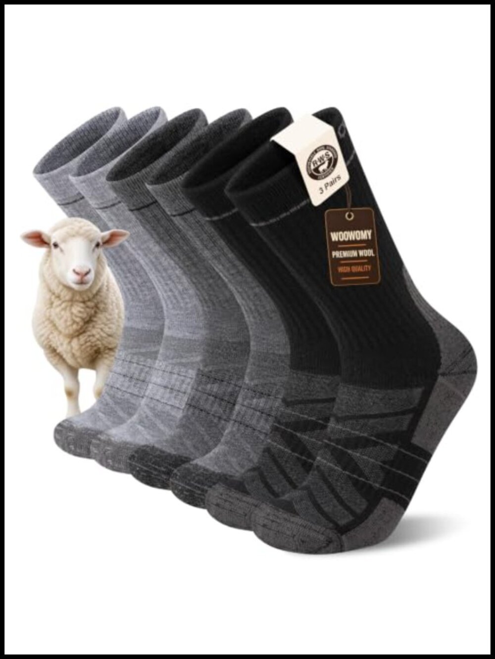 Merino Wool Blend Crew Socks Cushioned 3 Pairs Hiking Work